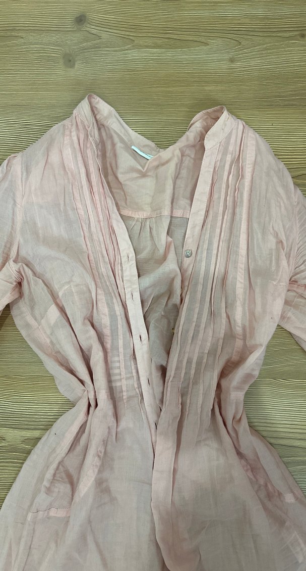 Pembe V Yaka Bol Kesim Keten Gömlek - Görsel 2