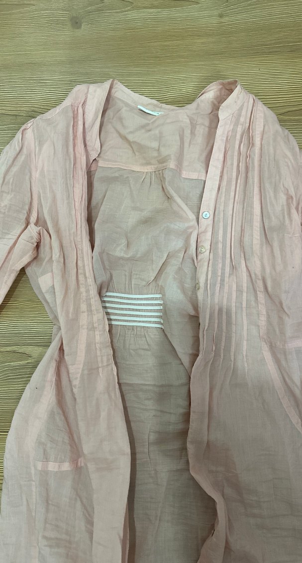 Pembe V Yaka Bol Kesim Keten Gömlek - Görsel 3