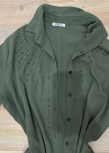 Nakışlı Uzun Kollu Haki Hamile Tunik - Görsel 2