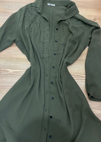 Nakışlı Uzun Kollu Haki Hamile Tunik - Görsel 3