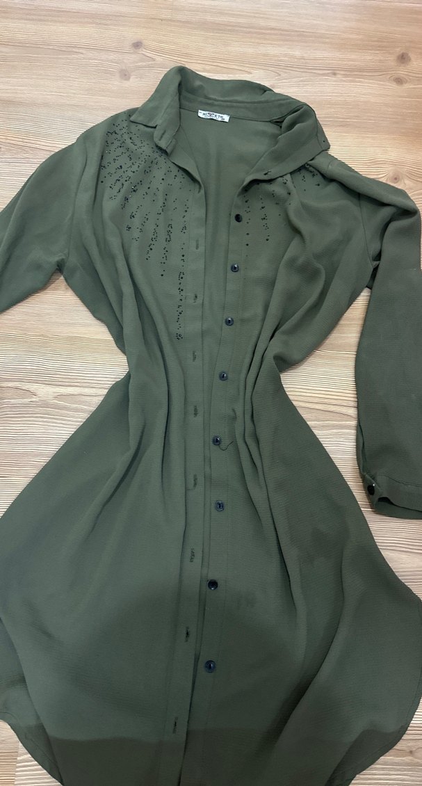 Nakışlı Uzun Kollu Haki Hamile Tunik - Görsel 3