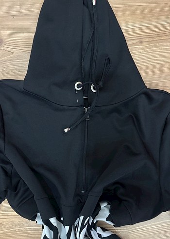 Zebra Desenli Zincir Detaylı Kapüşonlu Sweatshirt - Görsel 2