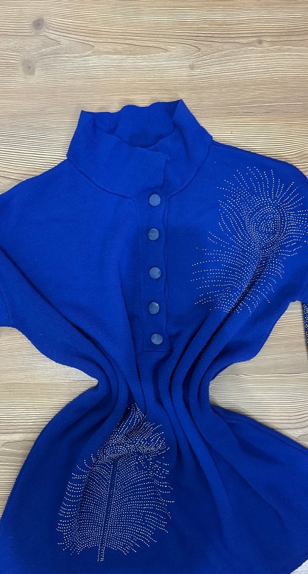 Mavi Düğmeli Nakışlı Kadın Triko takım - Görsel 2