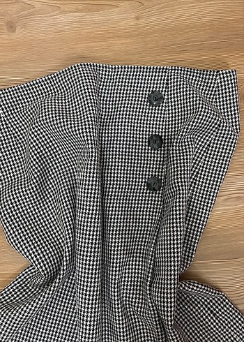 Düğmeli Siyah Ekose Midi Etek - Görsel 2