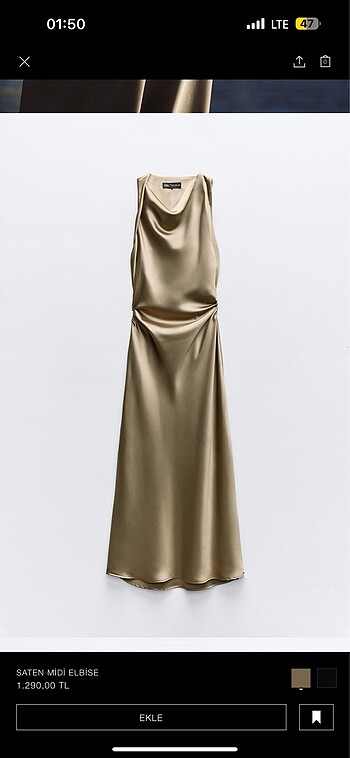 Zara saten midi elbise