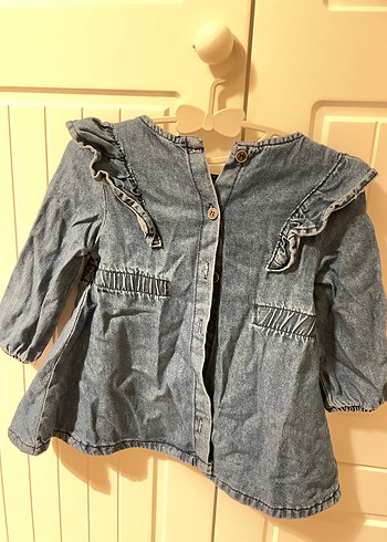 LC Waikiki Uzun Kollu Fırfırlı Kız Çocuk Kot Elbise