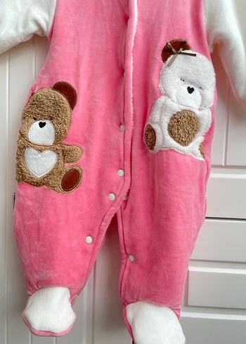 Kapüşonlu Pembe Bebek Tulumu 6/9 Ay - Görsel 2