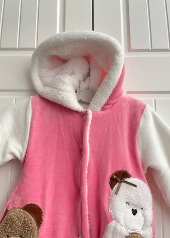 Kapüşonlu Pembe Bebek Tulumu 6/9 Ay - Görsel 3
