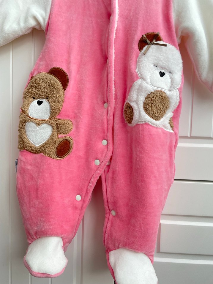Kapüşonlu Pembe Bebek Tulumu 6/9 Ay - Görsel 2