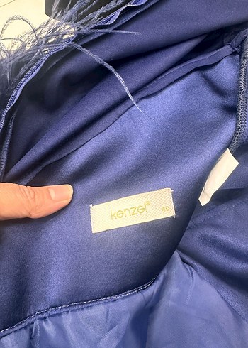 Boncuk İşlemeli Lacivert kenzel Uzun Abiye Elbise - Görsel 6