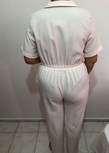 xl Beden beyaz Renk Kadın Beyaz Tulum, Kısa Kollu, Rahat Kesim