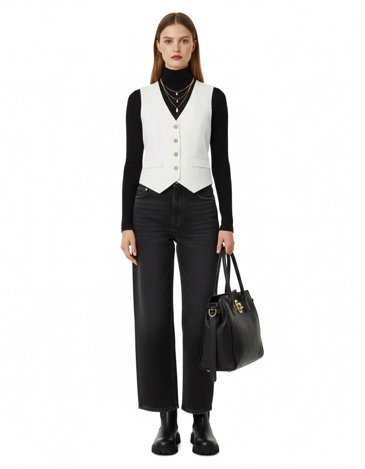 Koton Beyaz Düğmeli Klasik Kesim Kadın Yelek - Görsel 3