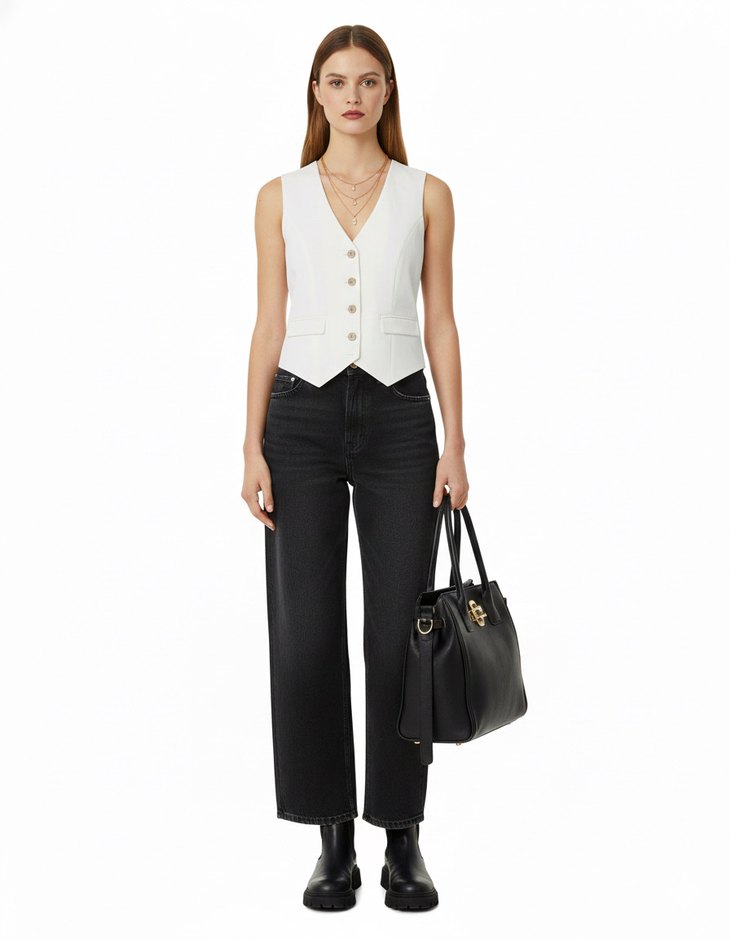 Koton Beyaz Düğmeli Klasik Kesim Kadın Yelek - Görsel 2