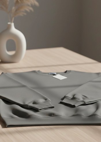 Gri Oversize Sweatshirt Kadın - Görsel 6