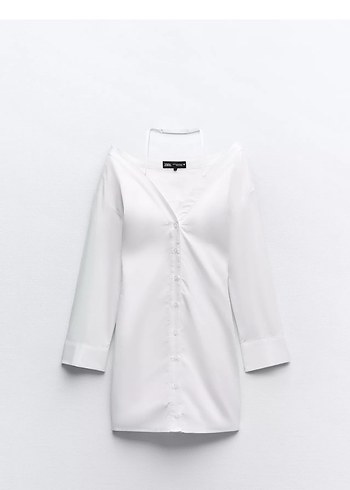Zara Düğmeli Beyaz Gömlek Elbise