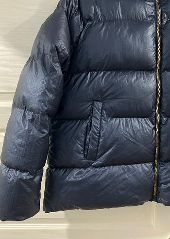 Fermuarlı Lacivert Şişme Kadın Mont - Görsel 3