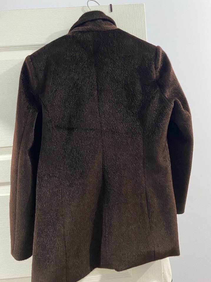 Düğmeli Kahverengi Süet Midi Kadın blazer ceket - Görsel 3