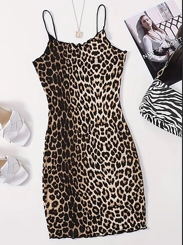 Leopar Desenli Mini Elbise