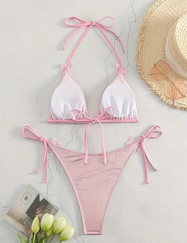 Diğer Kelebekli parlak pembe bikini takımı