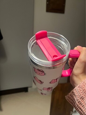  Beden Hello kitty pembe beyaz Termos Pipetli