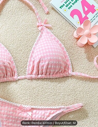 m Beden pembe Renk Pembe kareli bikini takımı