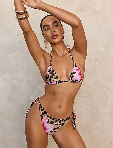 xs Beden Leoparlı çiçekli bikini takımı