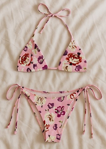 s Beden pembe Renk Pembe güllü bikini takımı