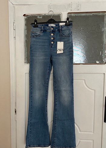 Düğmeli Mavi Kadın Denim Jean
