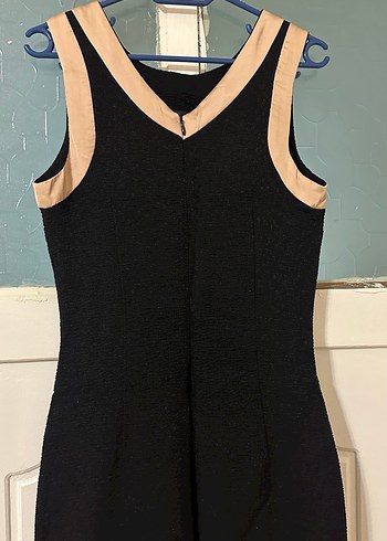 Siyah Bej Detaylı Midi Elbise - Görsel 5