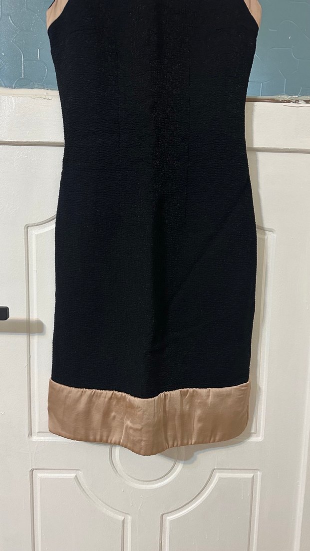 Siyah Bej Detaylı Midi Elbise - Görsel 2