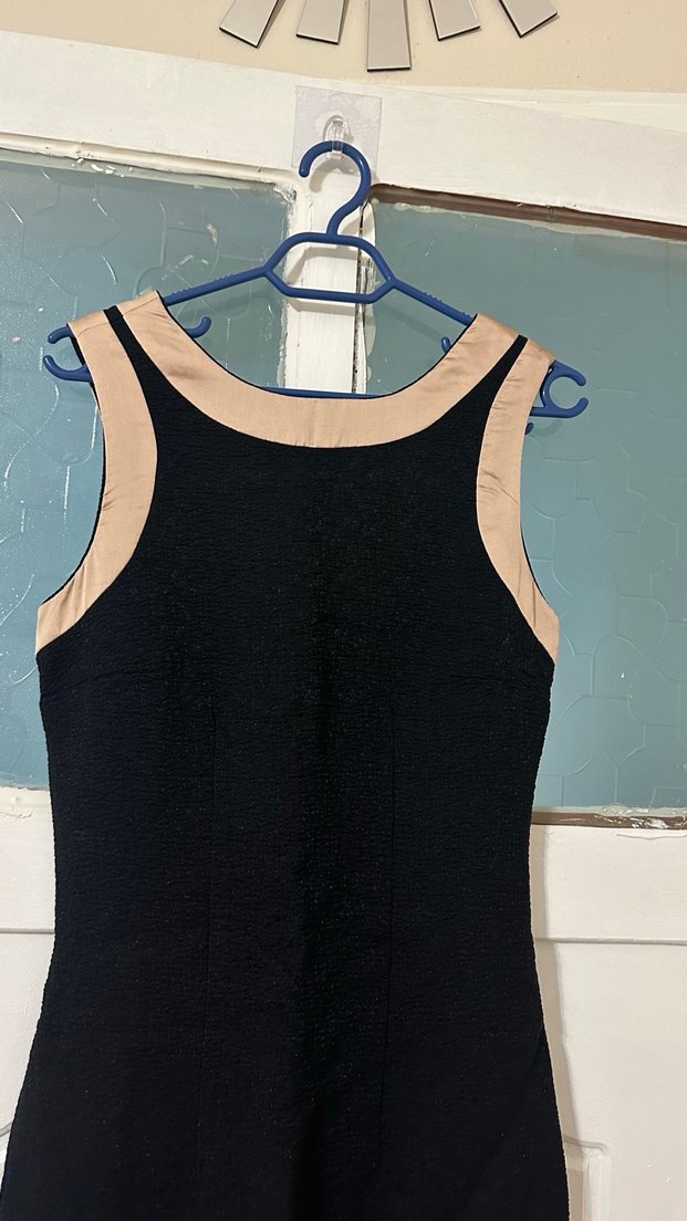 Siyah Bej Detaylı Midi Elbise - Görsel 3