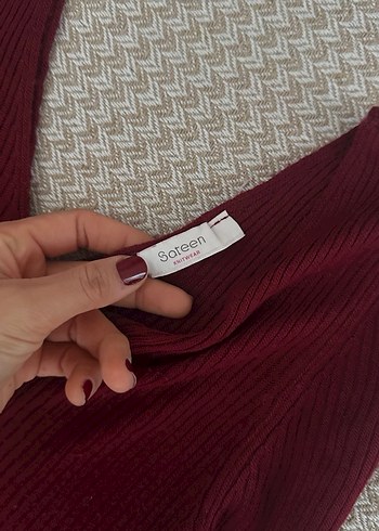 Bordo V Yaka Triko Kadın Kazak - Görsel 6