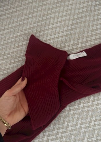 Bordo V Yaka Triko Kadın Kazak - Görsel 7