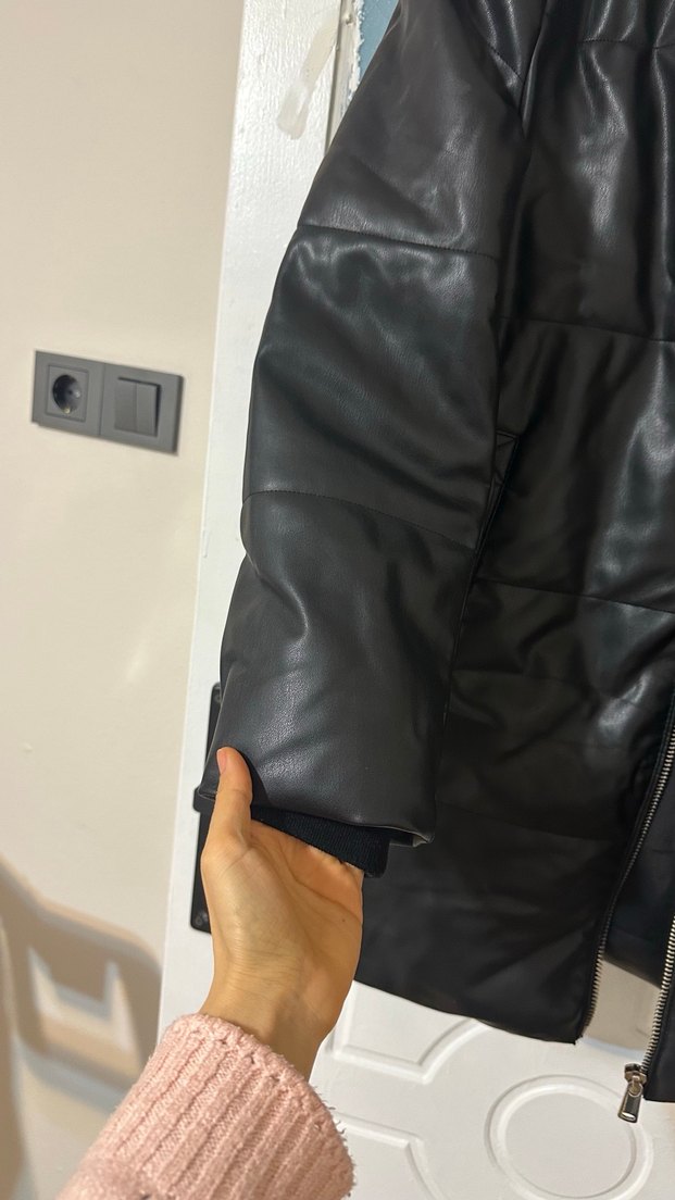 Siyah Deri mont - Görsel 4