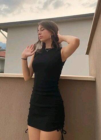 siyah elbise büzgülü 