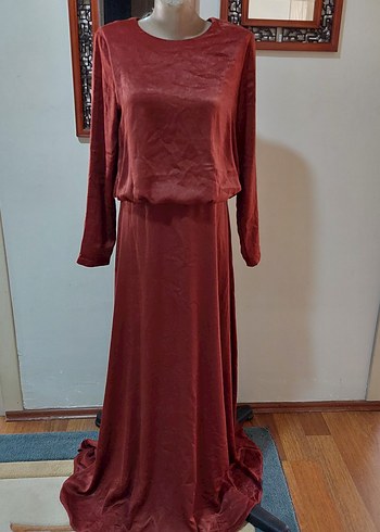 Bordo Kadın Uzun Drapeli Elbise
