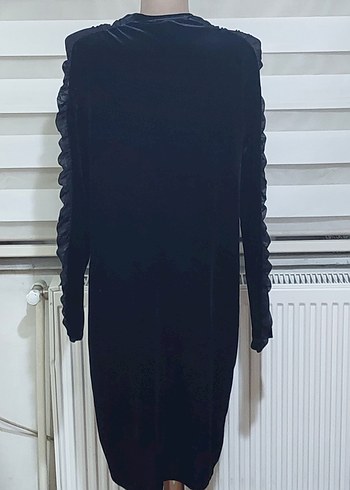 xl Beden siyah Renk Uzun Kollu Siyah kadife elbise