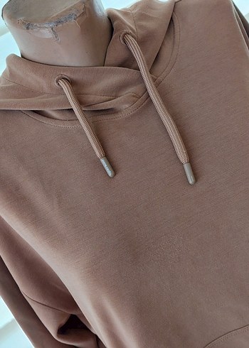 l Beden Bej Kapüşonlu Salaş Sweatshirt