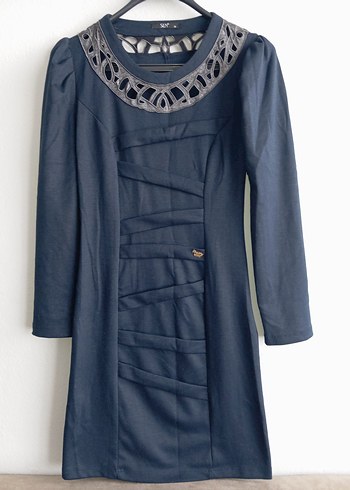 Lacivert Uzun Kollu Elbise - Görsel 8