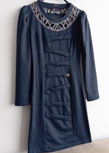 Lacivert Uzun Kollu Elbise - Görsel 5