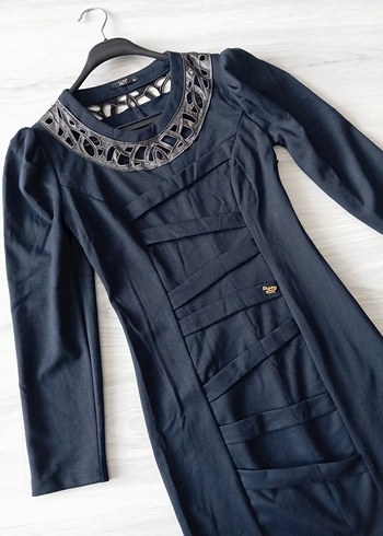 Lacivert Uzun Kollu Elbise - Görsel 3