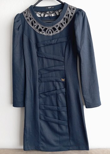 Lacivert Uzun Kollu Elbise - Görsel 2