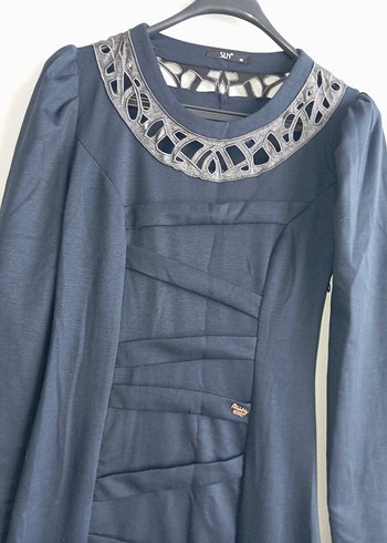 Lacivert Uzun Kollu Elbise - Görsel 7