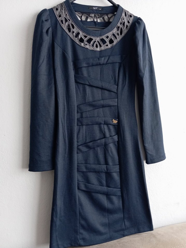 Lacivert Uzun Kollu Elbise - Görsel 5