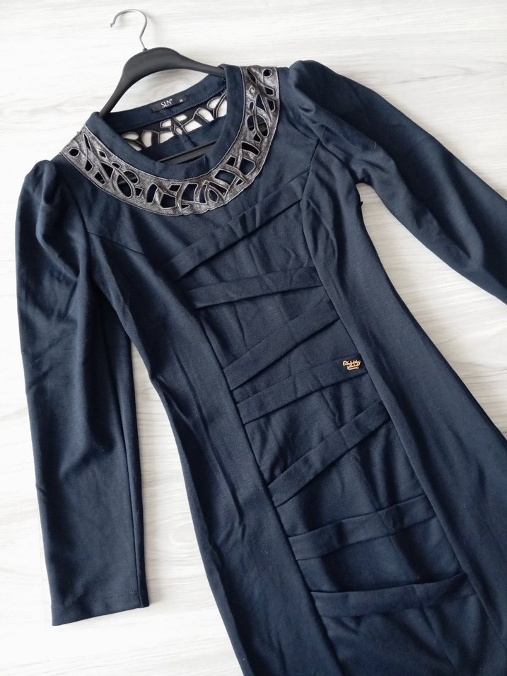 Lacivert Uzun Kollu Elbise - Görsel 3