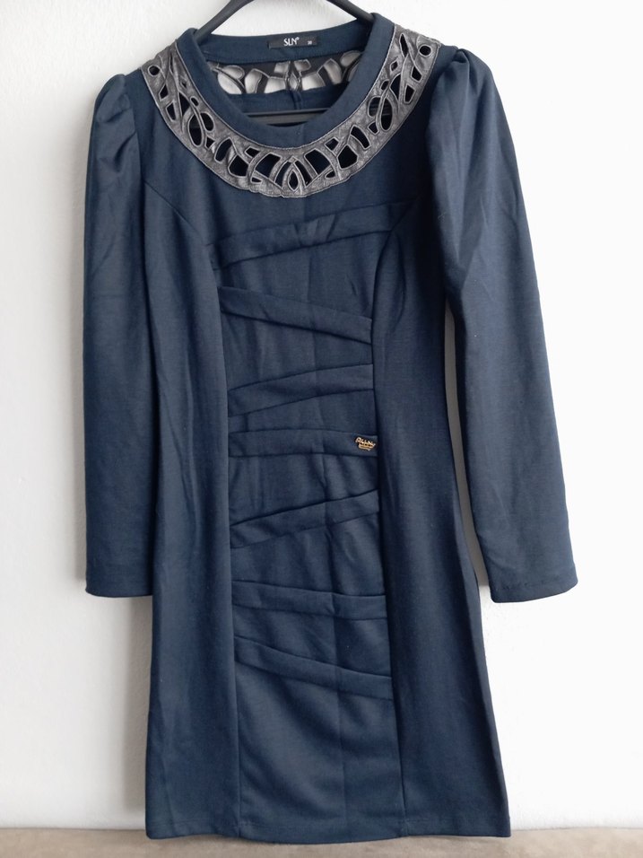 Lacivert Uzun Kollu Elbise - Görsel 2