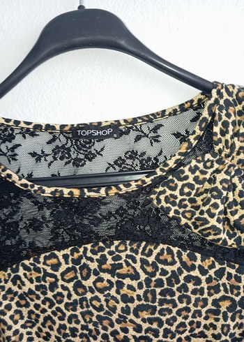 Dantel Detaylı Leopar Desenli Mini Elbise - Görsel 3