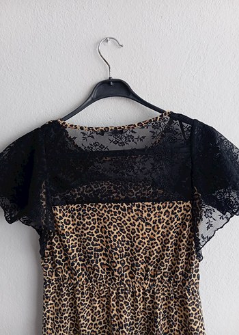 Dantel Detaylı Leopar Desenli Mini Elbise - Görsel 7