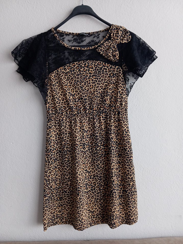Dantel Detaylı Leopar Desenli Mini Elbise - Görsel 5