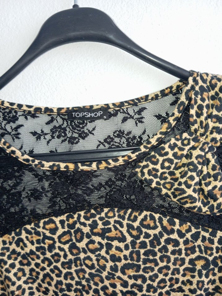 Dantel Detaylı Leopar Desenli Mini Elbise - Görsel 3